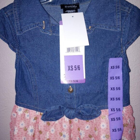 Zunie Girls Size XS 5/6 Tiered Lace Skirt Embroidered Denim Dress NWT - Picture 3 of 5